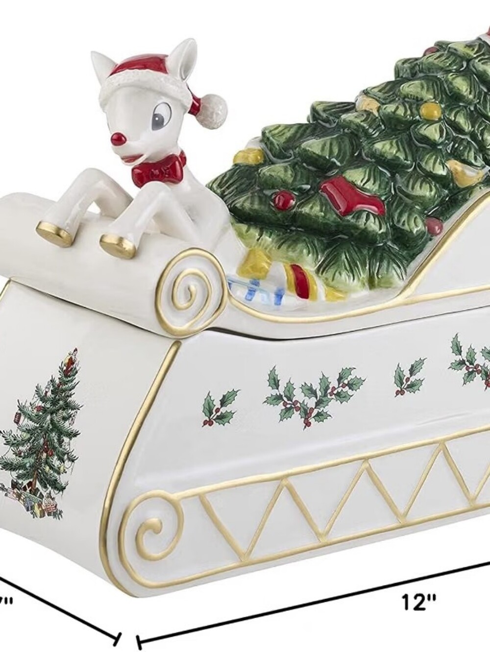 Spode Christmas Tree Rudolph Cookie Jar - Picture 3 of 10